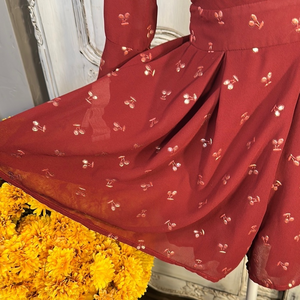 Ruby Red Ruffled Sheer Romper With Plunge Necklin… - image 5